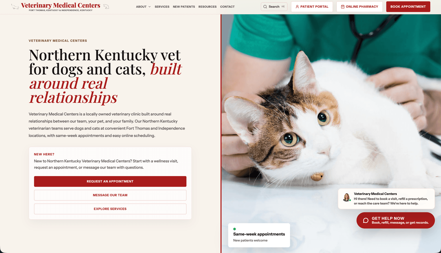 Veterinary Medical Center live homepage preview